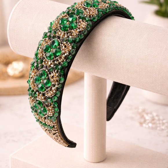 Chic Beaded Headband (Choose 1) - Black, Blue, Green - Picture 3 of 4
